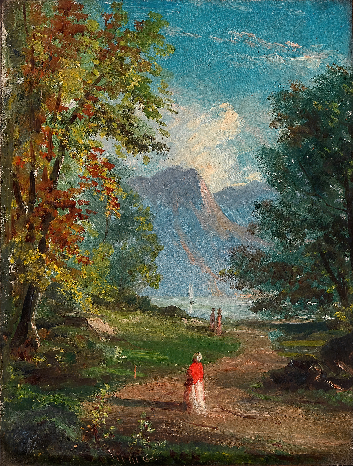 Landscape by John O'Brien Inman, oil painting depicting hills and a tranquil sky.