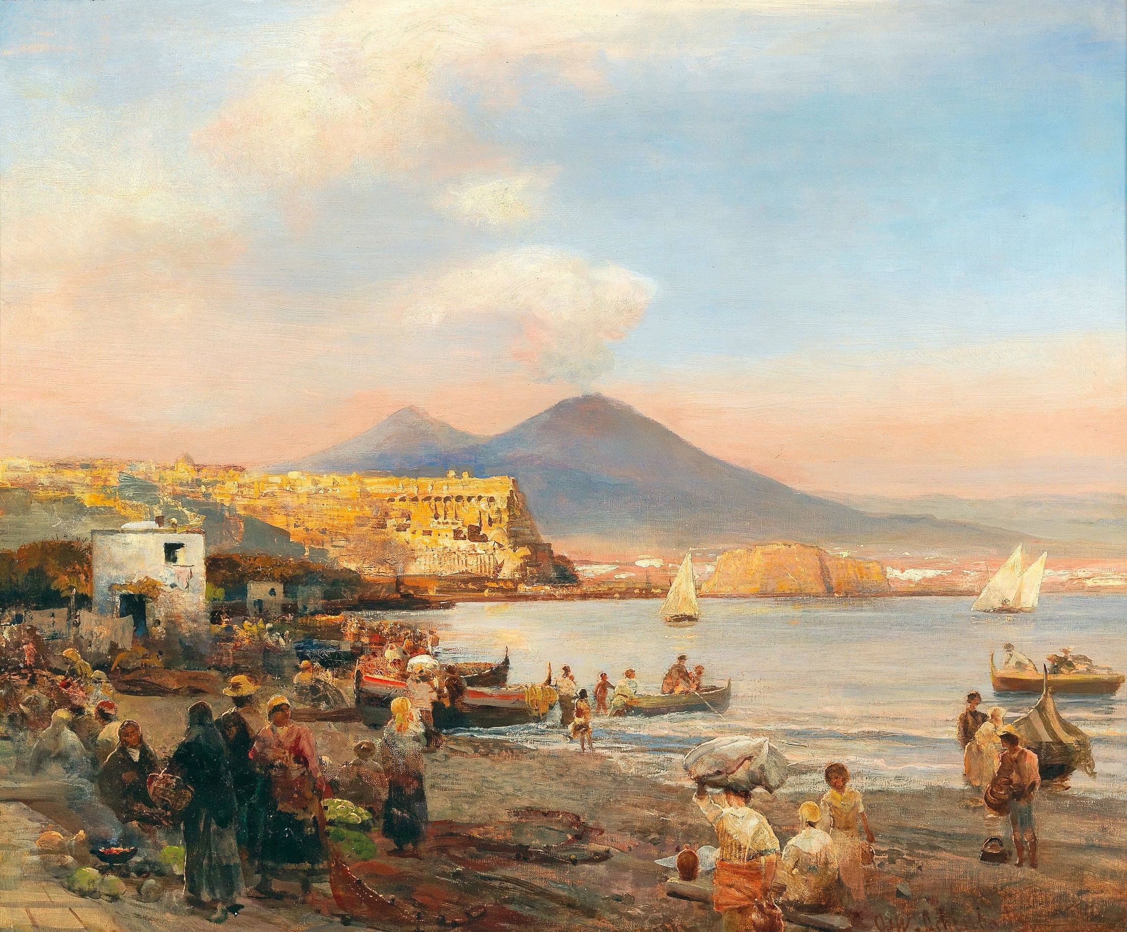 Sunset In The Bay Of Naples, by Oswald Achenbach, public domain
