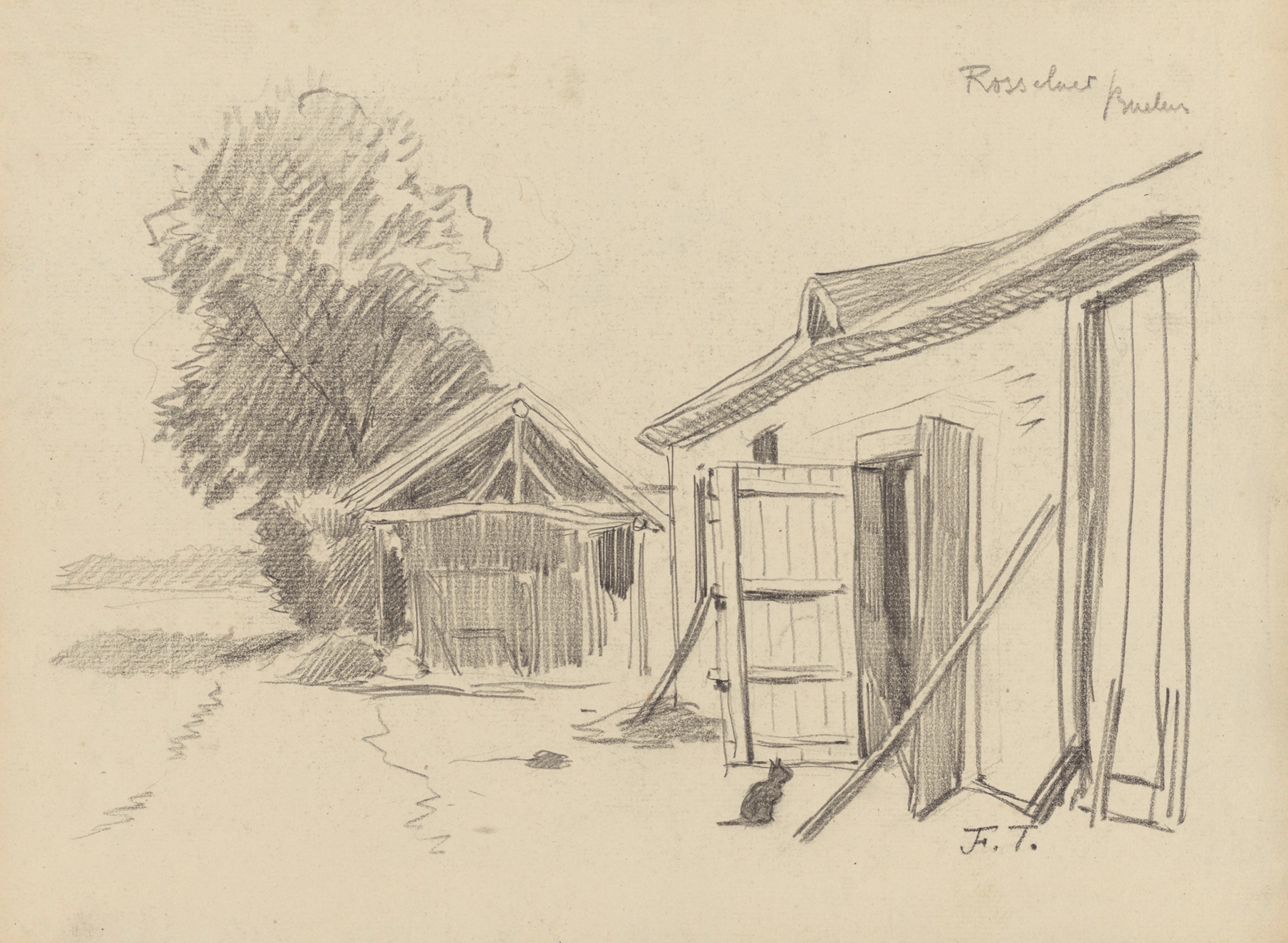 Landscape of rustic farm buildings by Jean-François Taelemans, medium unknown