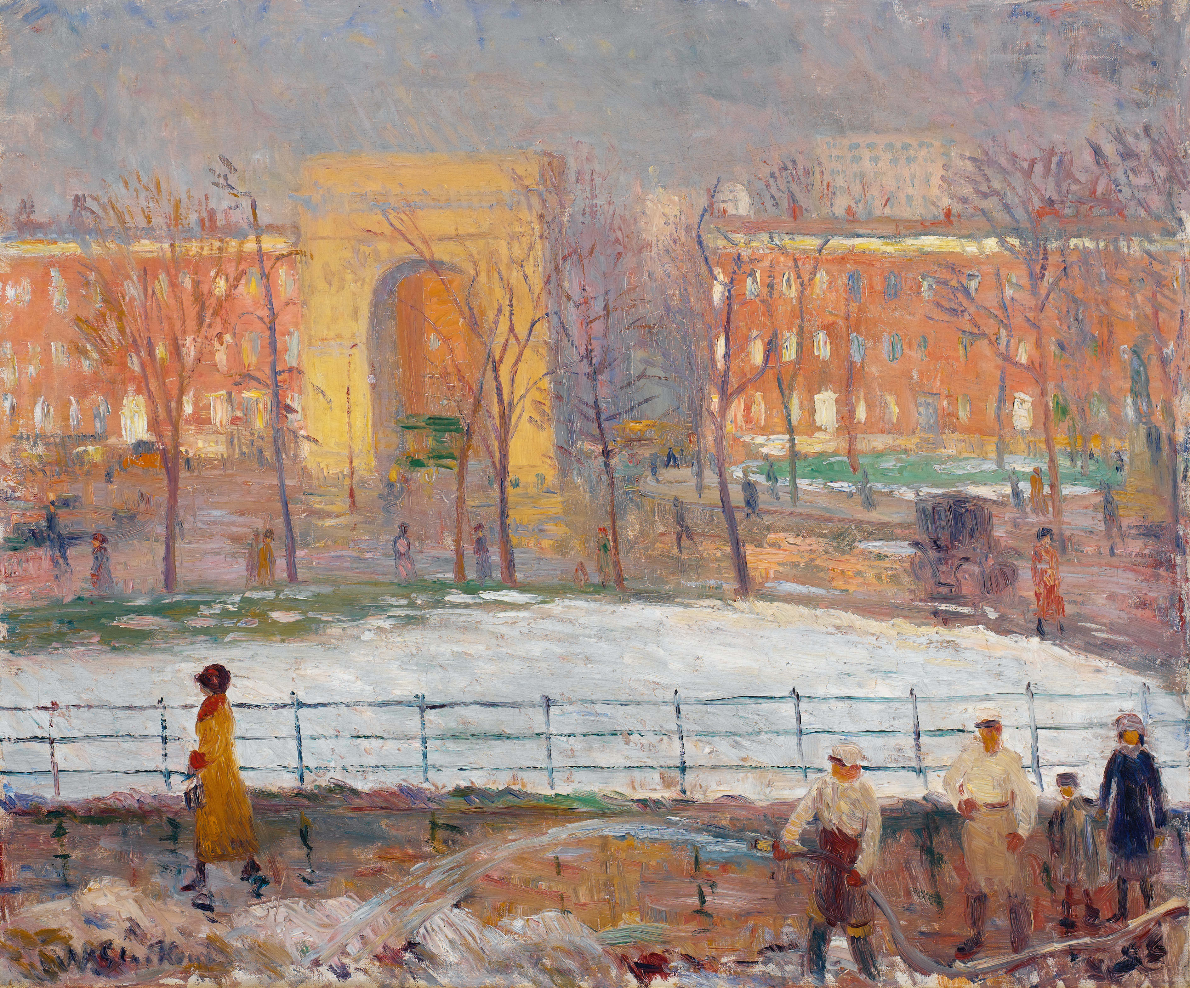 Street Cleaners, Washington Square, by William James Glackens, public domain