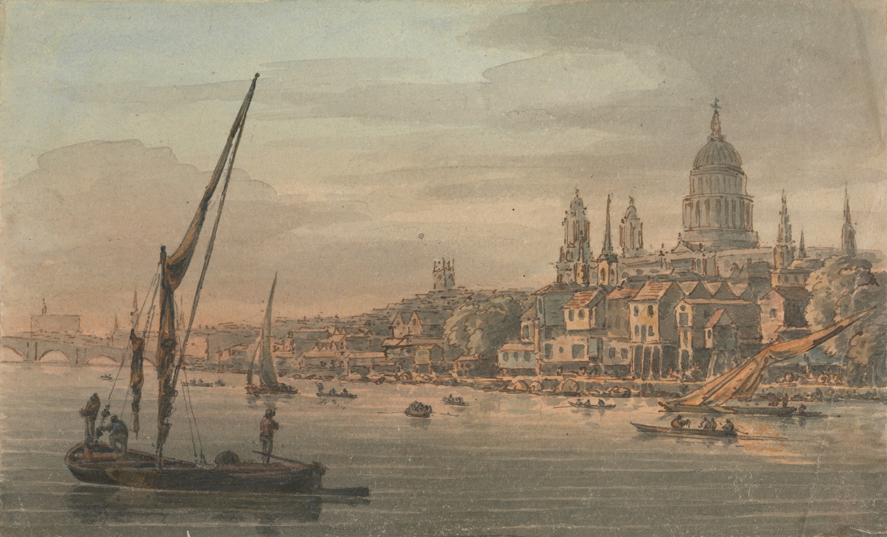 Oil painting by William Marlow depicting St. Paul's Cathedral at sunset