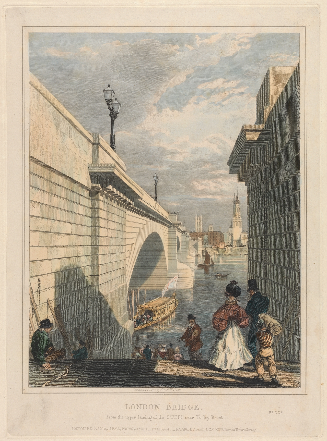 London Bridge from the Upper Landing of the Steps near Tooley Street, by Edward William Cooke, public domain