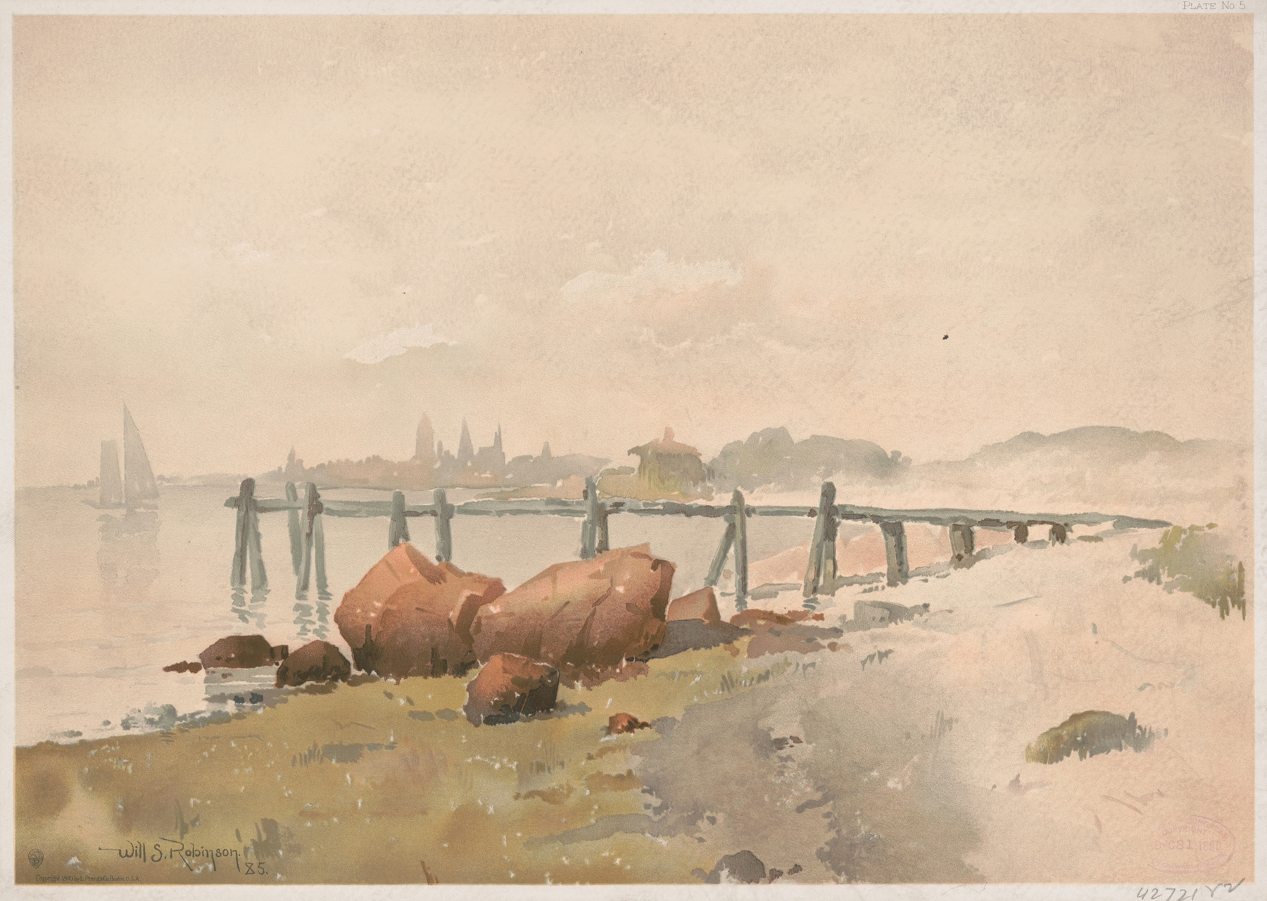 Watercolor landscape by Will S. Robinson depicting serene nature