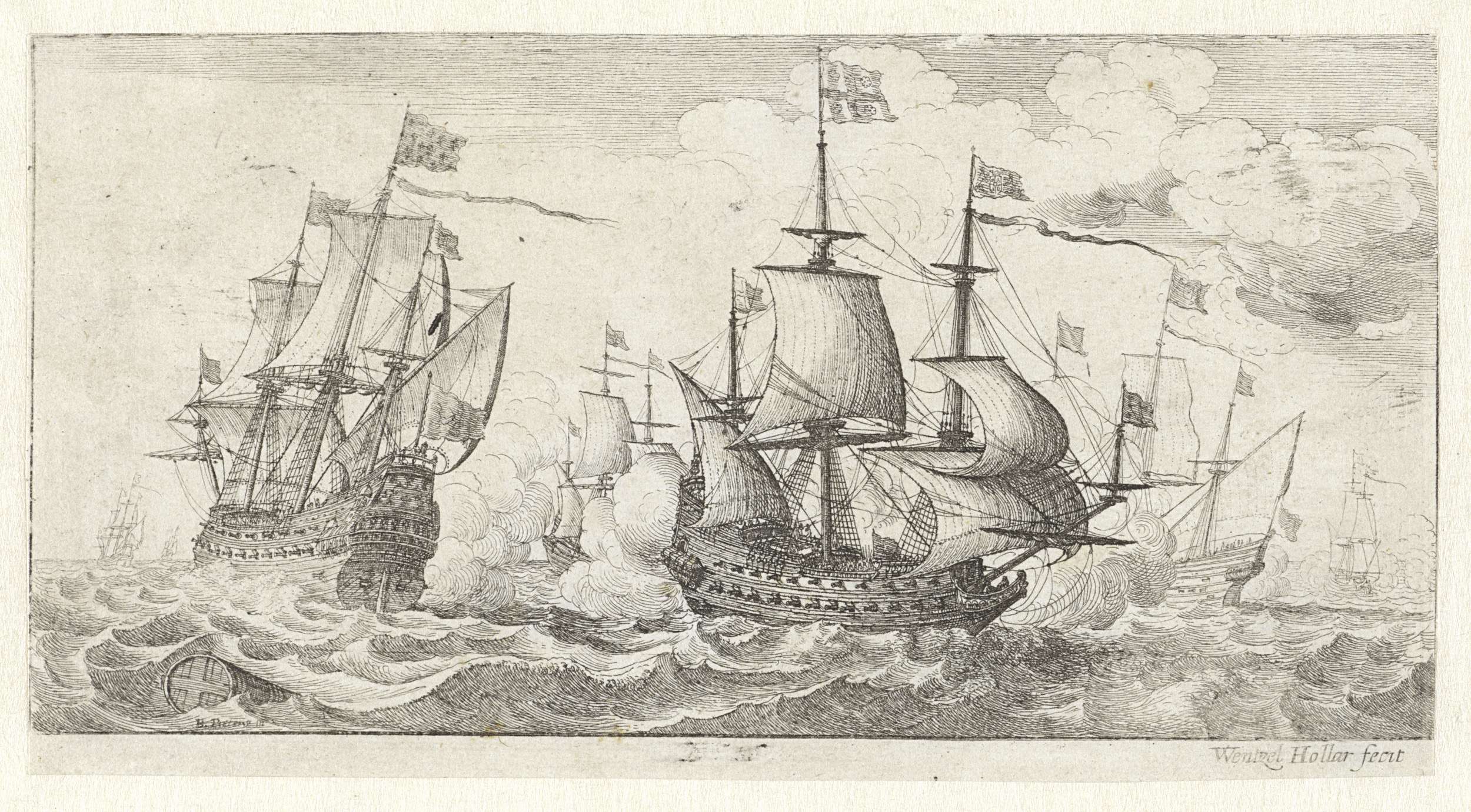 Etching by Wenceslaus Hollar showing ships on the ocean