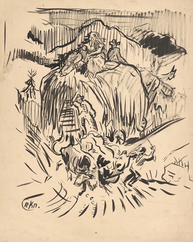A depiction of rural life with figures carting grain.