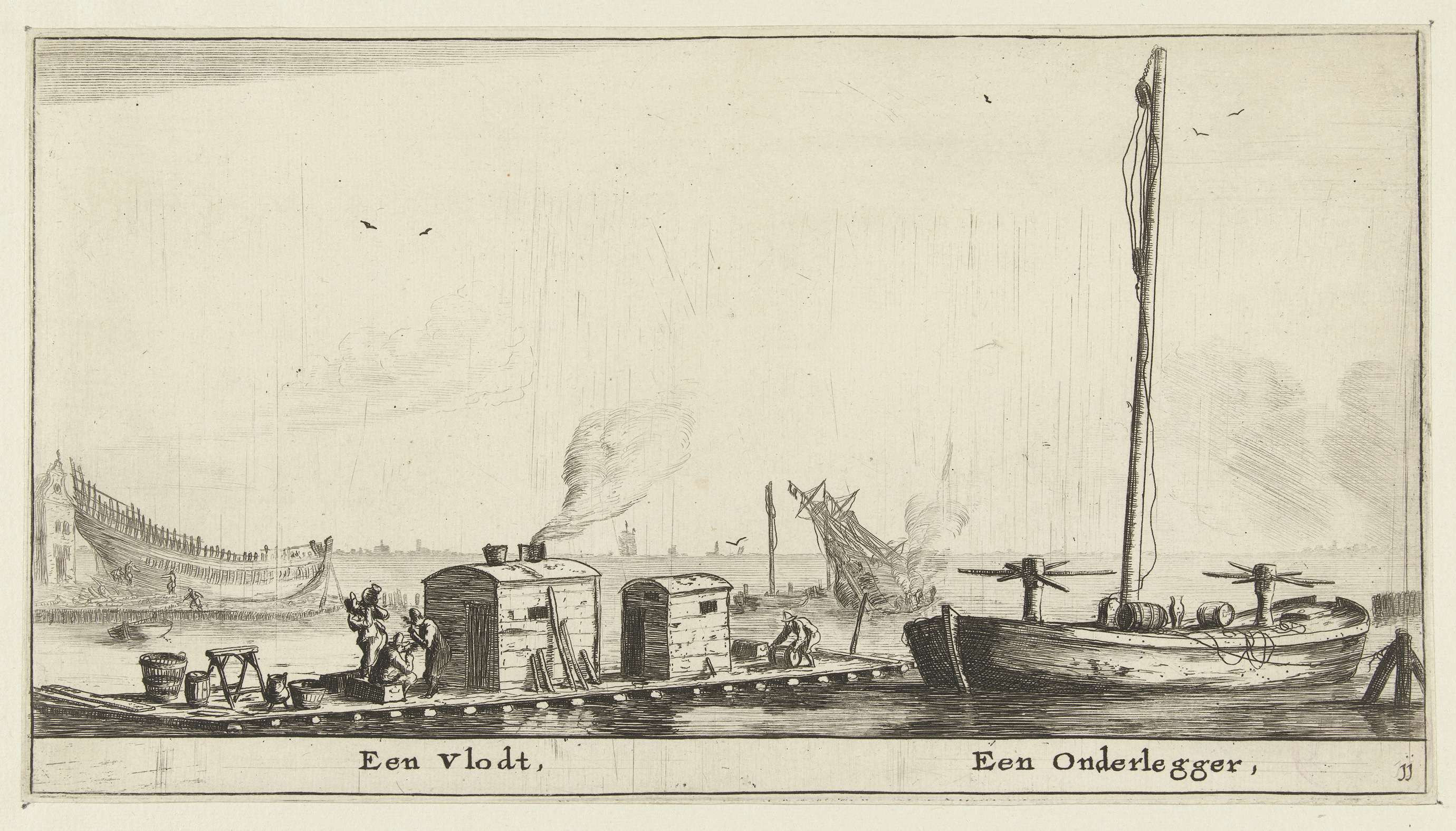 Twee schepen: een vlot en een onderlegger, by Reinier Nooms, public domain