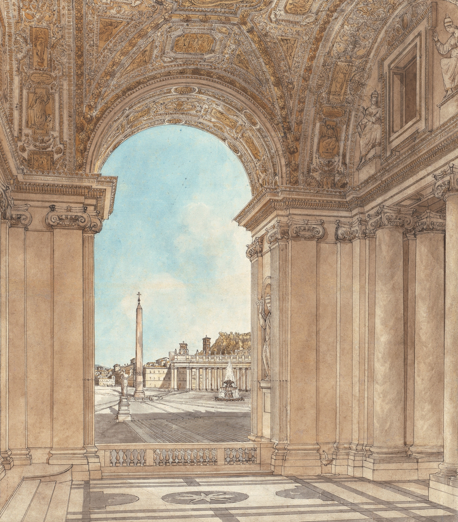 The Piazza of Saint Peter’s Seen through an Arch of the Basilica, oil on canvas by Giacomo Quarenghi