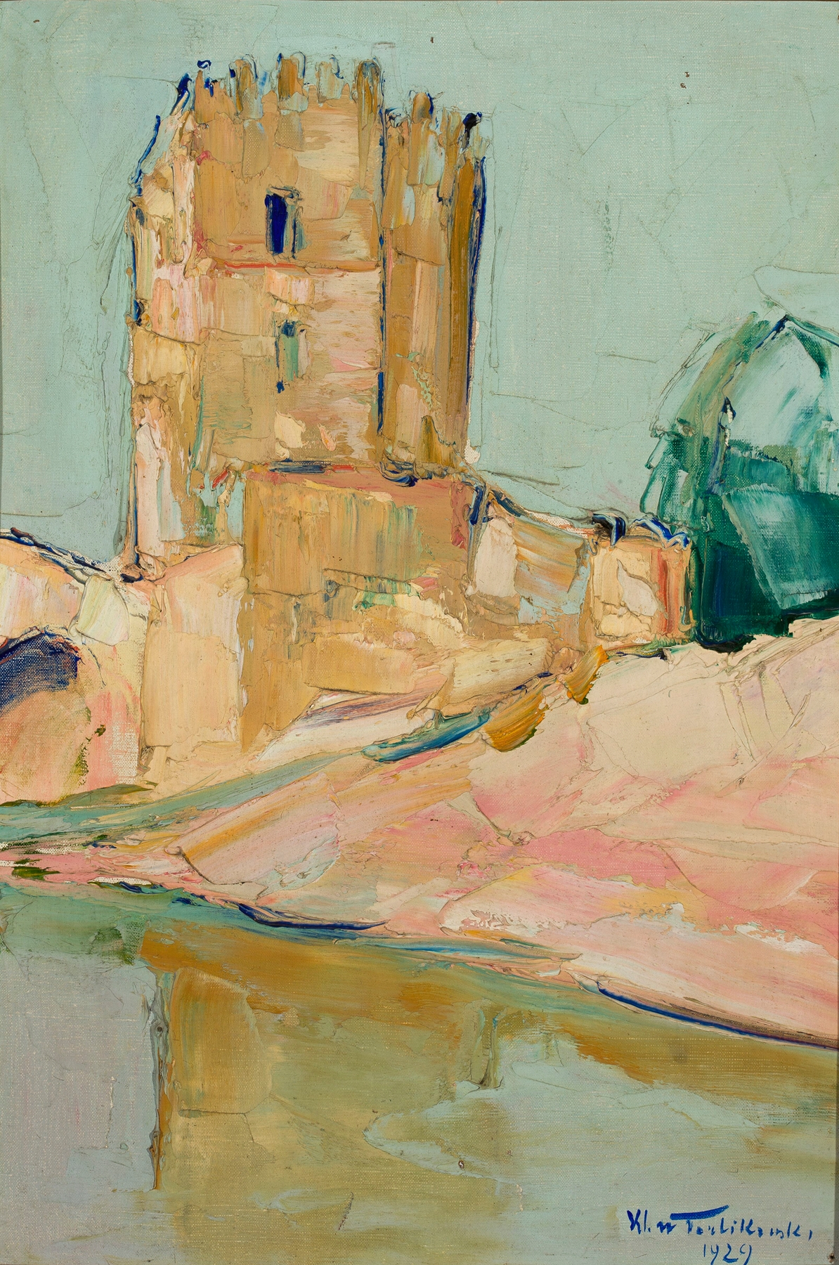 Ruins of a castle by Włodzimierz Terlikowski, oil painting showing crumbling stones and a cloudy sky.