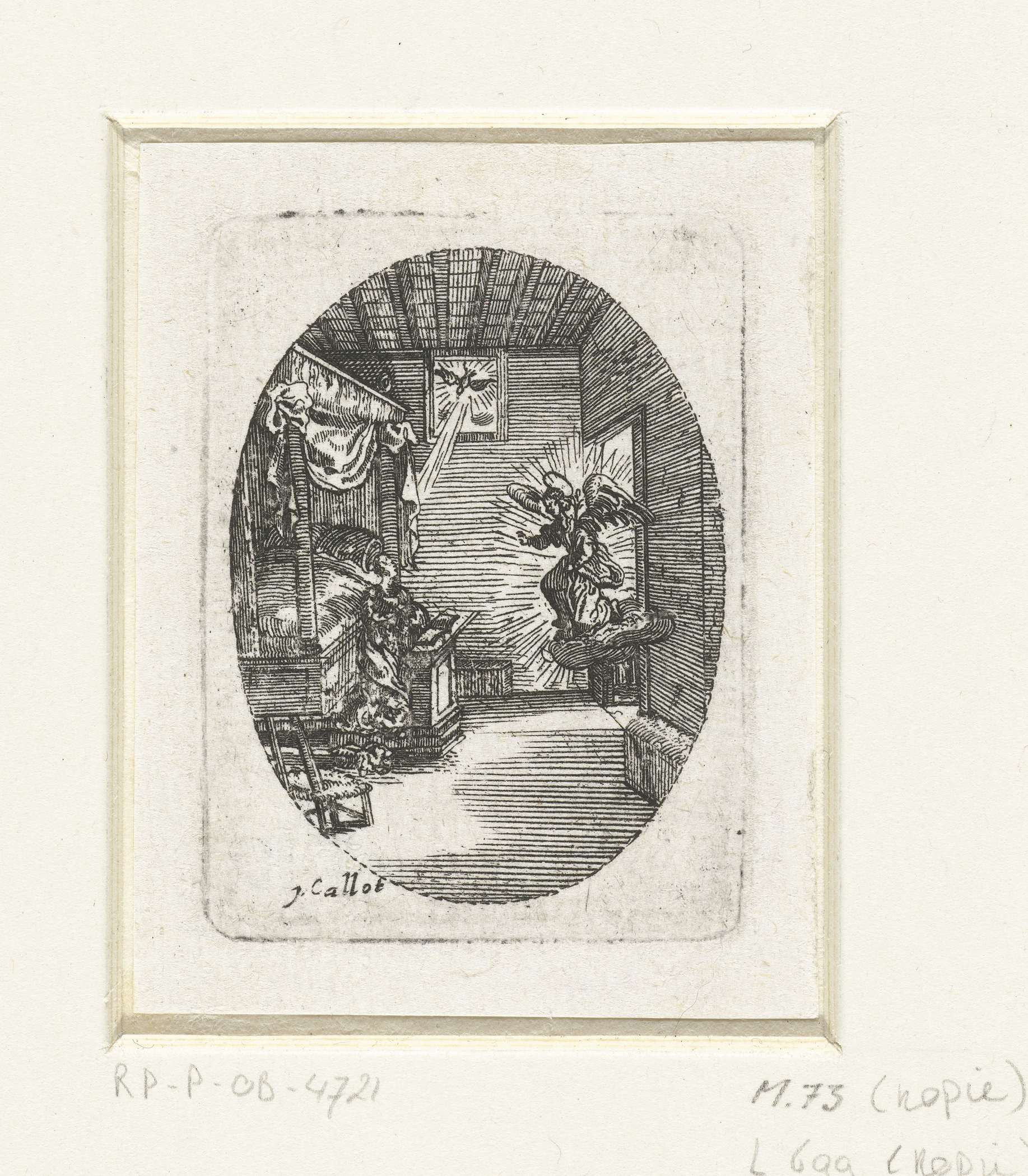 Annunciatie, by Jacques Callot, public domain