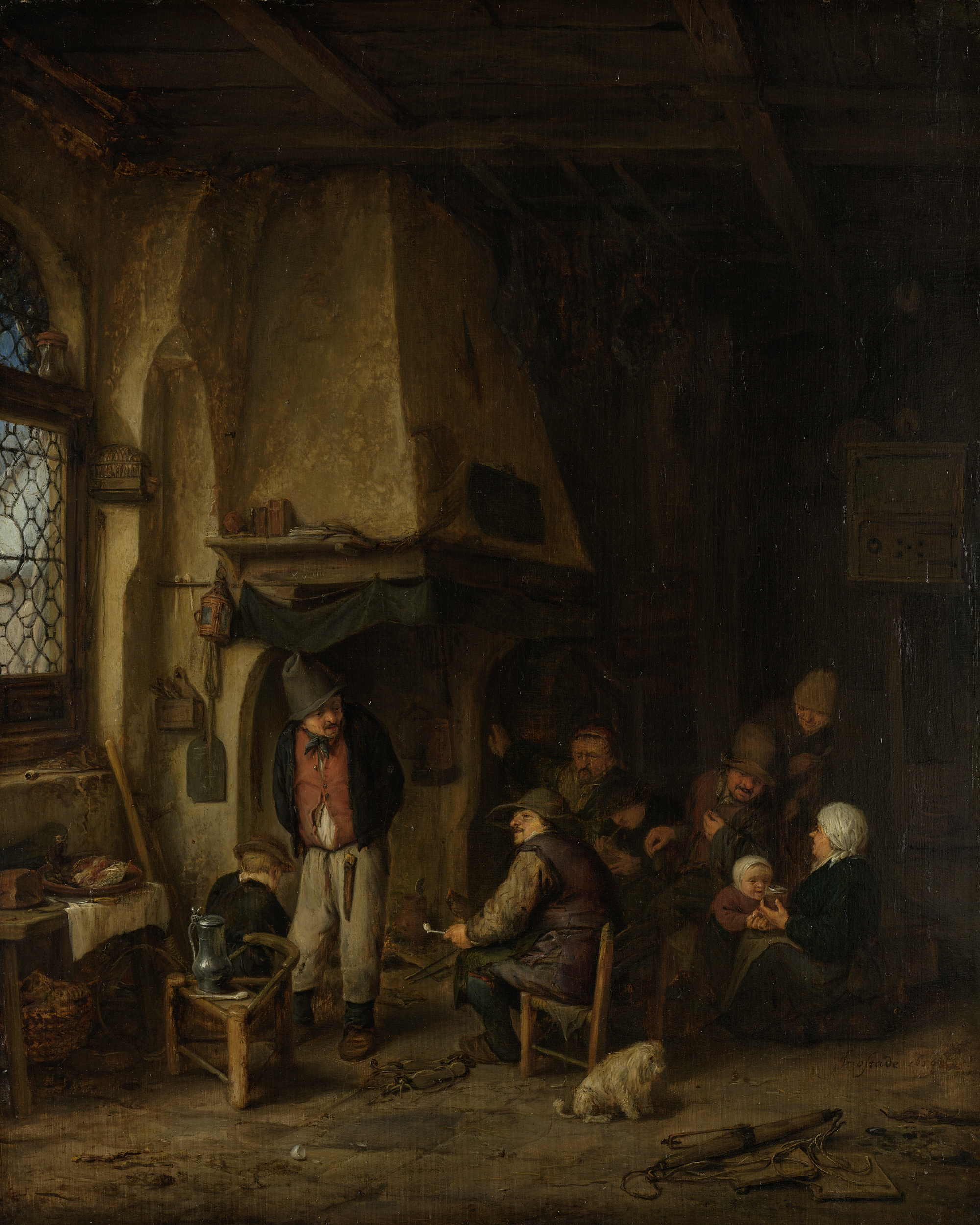 Interior scene with peasants and skates, oil on panel by Adriaen van Ostade