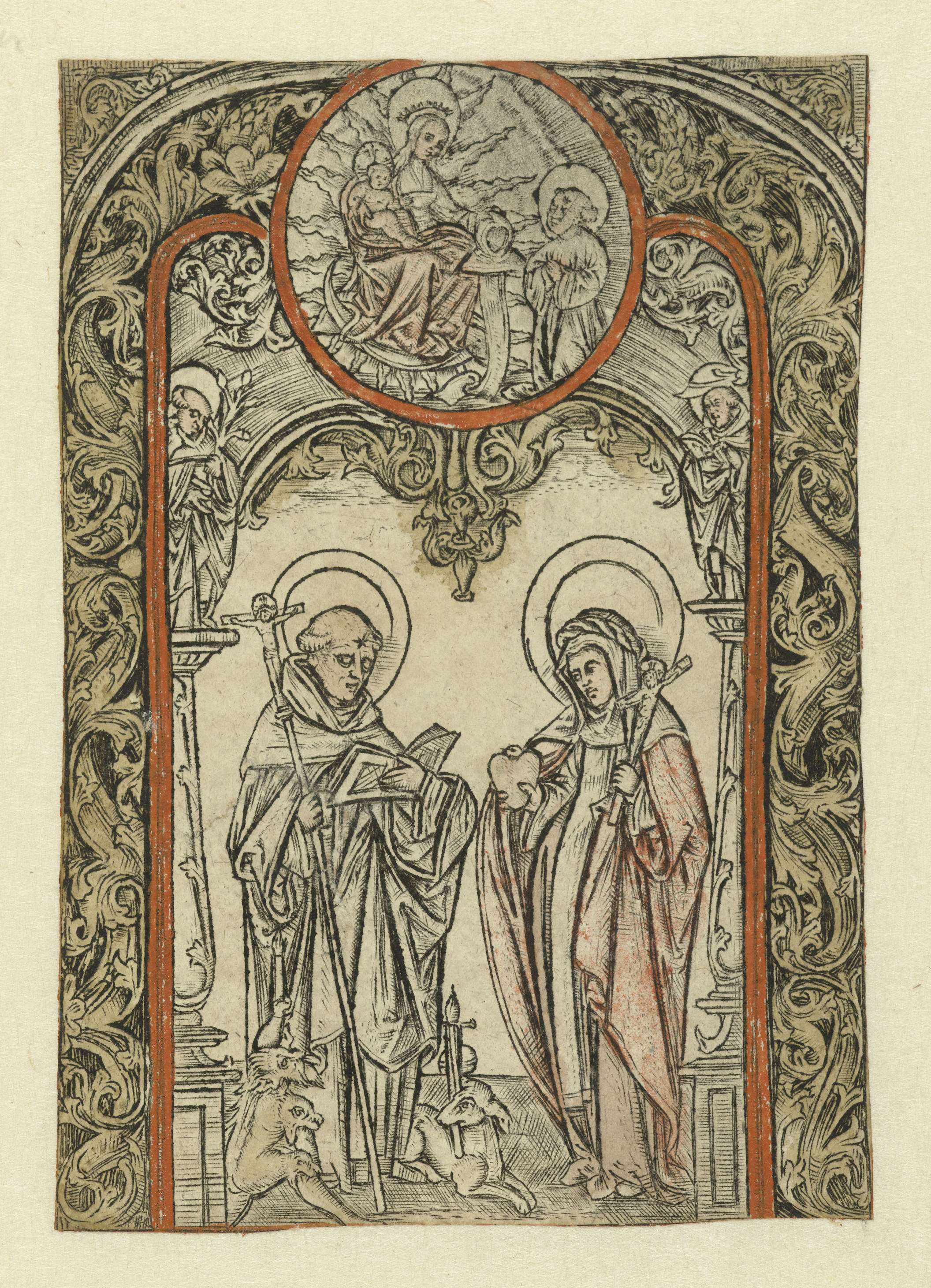 Engraving by Allaert Claesz depicting Saint Dominic in soft light
