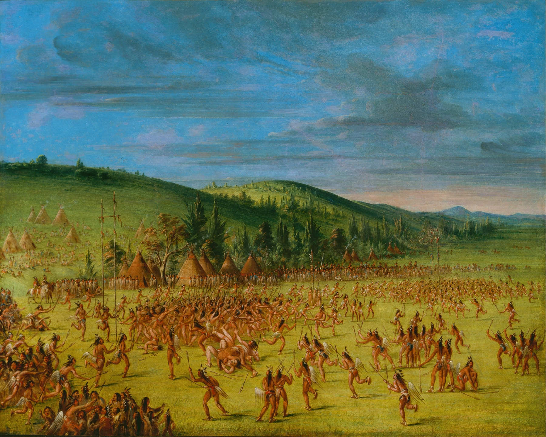 Ball-play of the Choctaw–Ball Up by George Catlin, depicting a traditional game in nature.