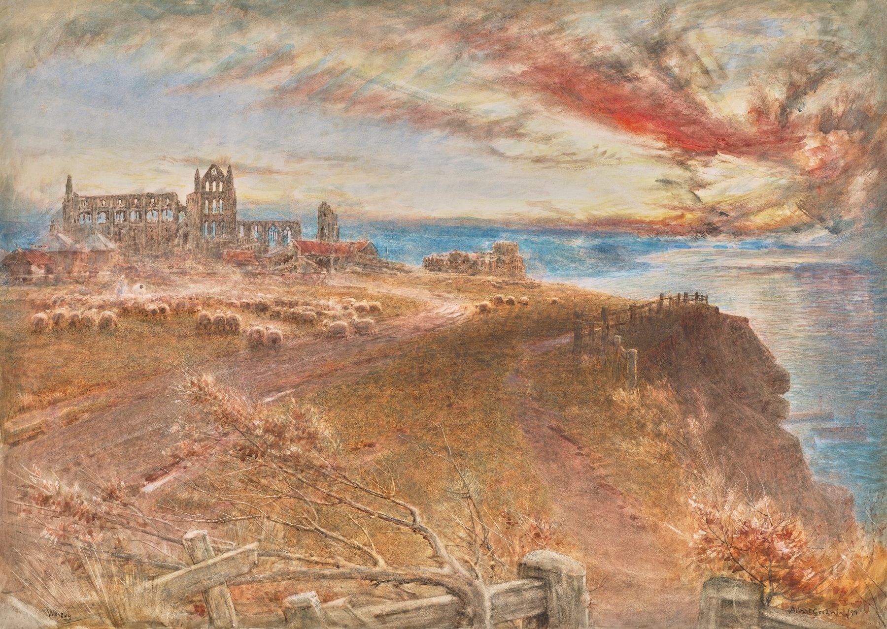 Evening, St Hilda’s Abbey, Whitby, Yorkshire, watercolor by Albert Goodwin