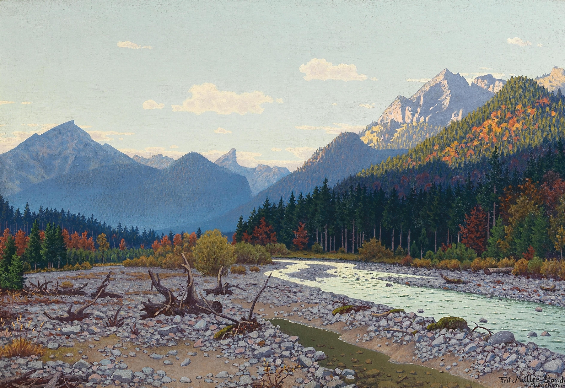 Landscape featuring Schloss Linderhof by Fritz Müller-Landeck, oil painting