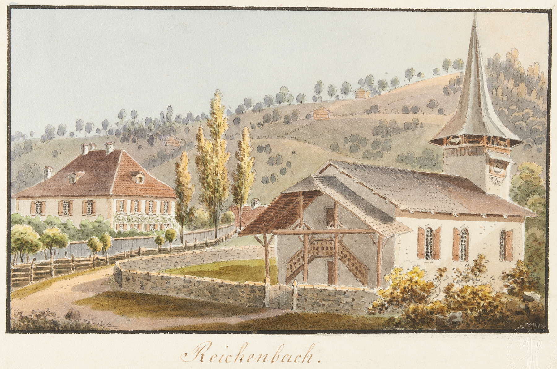 Landscape by Jakob Samuel Weibel, Romanticism, featuring muted greens and browns.
