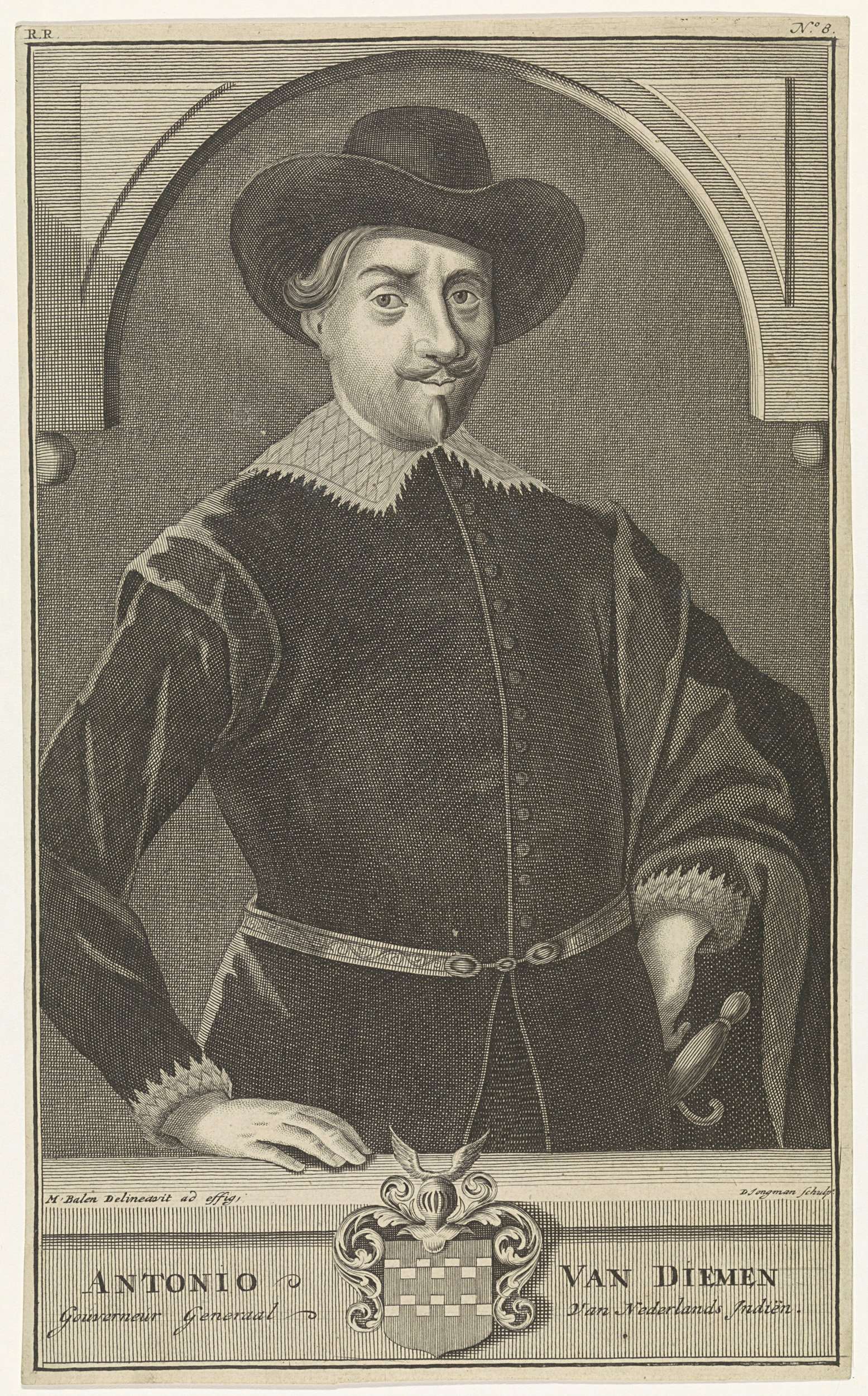 Engraving of Antonio van Diemen, governor-general of Dutch East Indies by Dirk Jongman