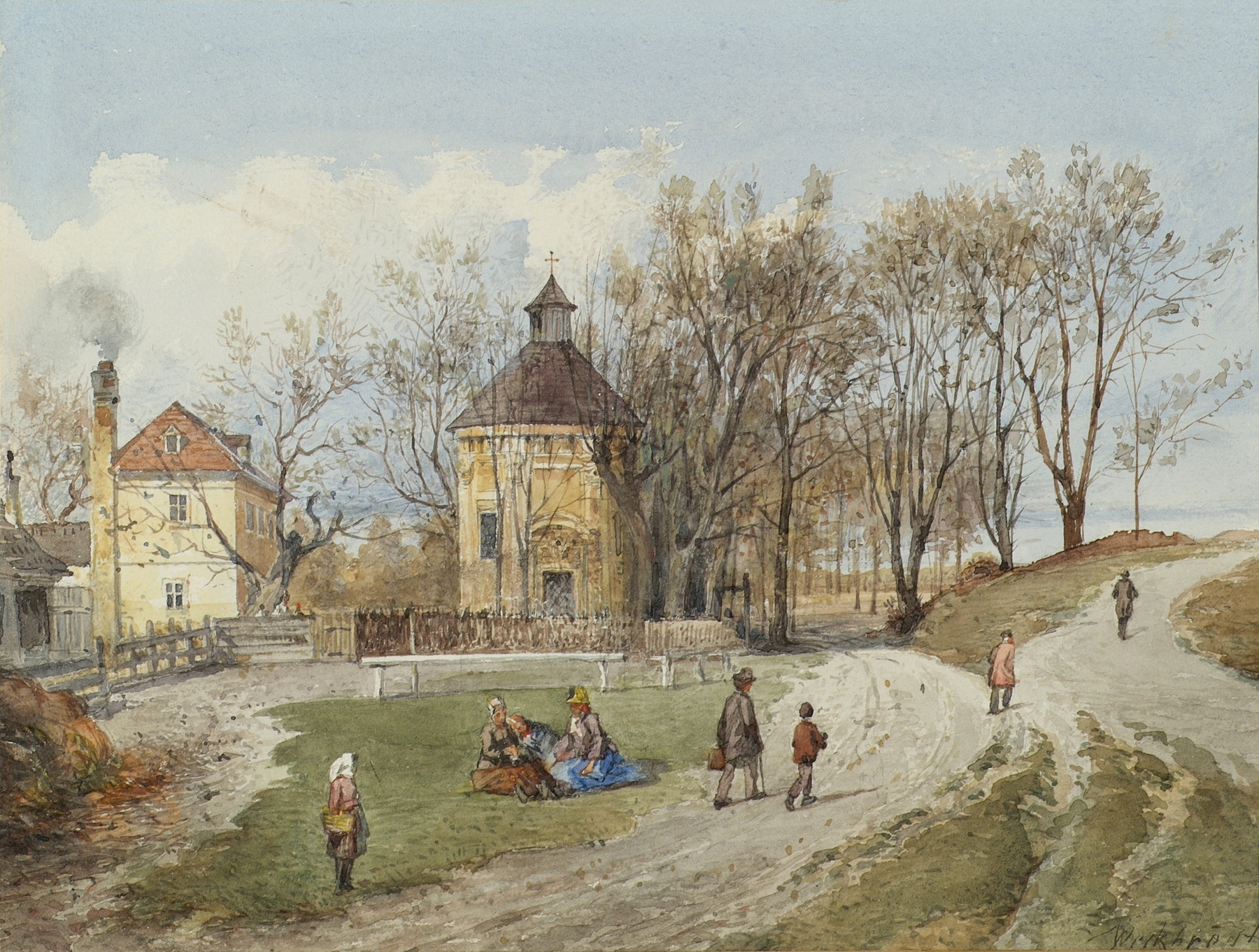 Die Brigitta-Kapelle in Wien-Brigittenau, oil on canvas by Ferdinand Weckbrodt