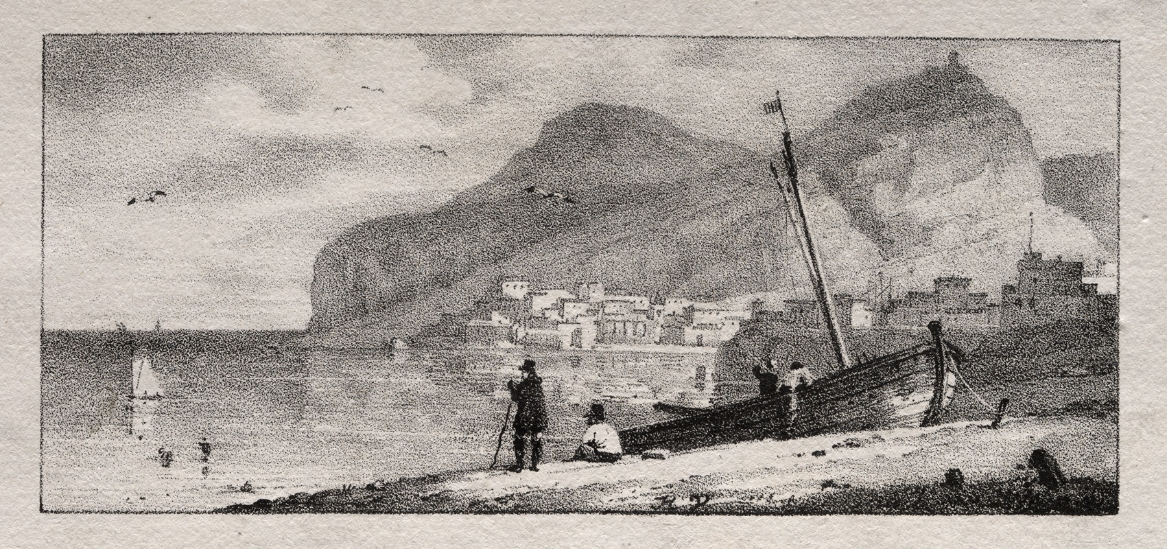 A vibrant depiction of a bustling seaport by Horace Vernet.