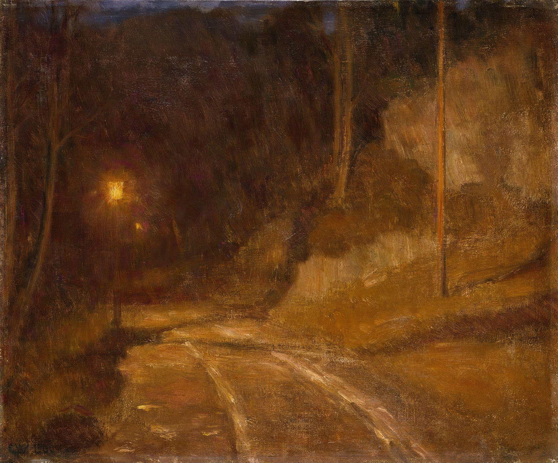 Lamp Light, oil on canvas by Erik Werenskiold, depicting a warm lamp illuminating a cozy interior.