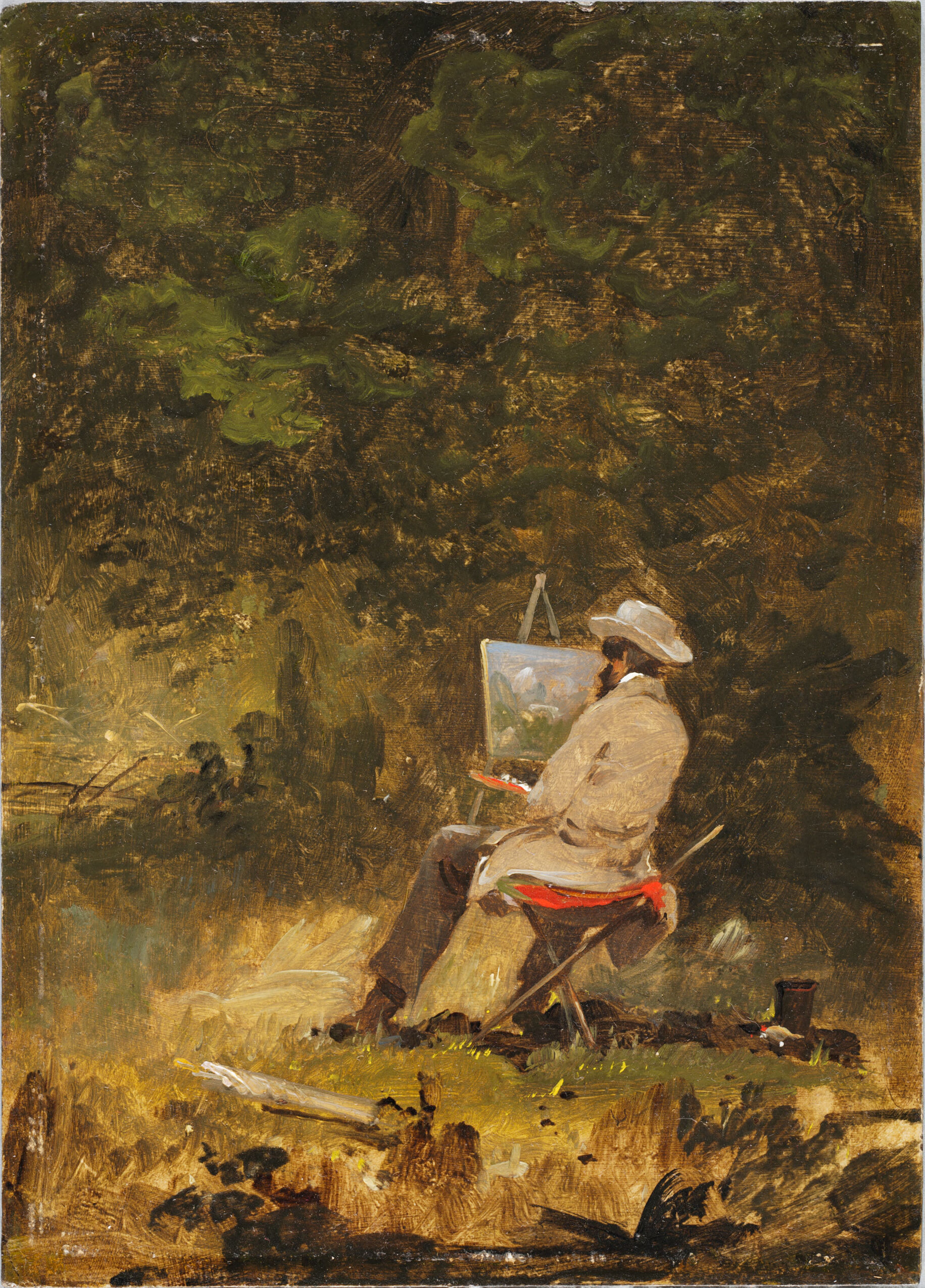 Oil on canvas by William Sidney Mount depicting an artist sketching in a softly lit interior.