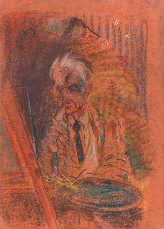 A self-portrait of Arnold Peter Weisz-Kubínčan holding a palette.