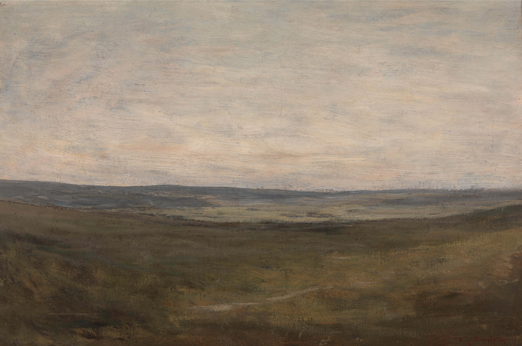 Landscape of plains under a cerulean sky, oil painting by Auguste Pointelin