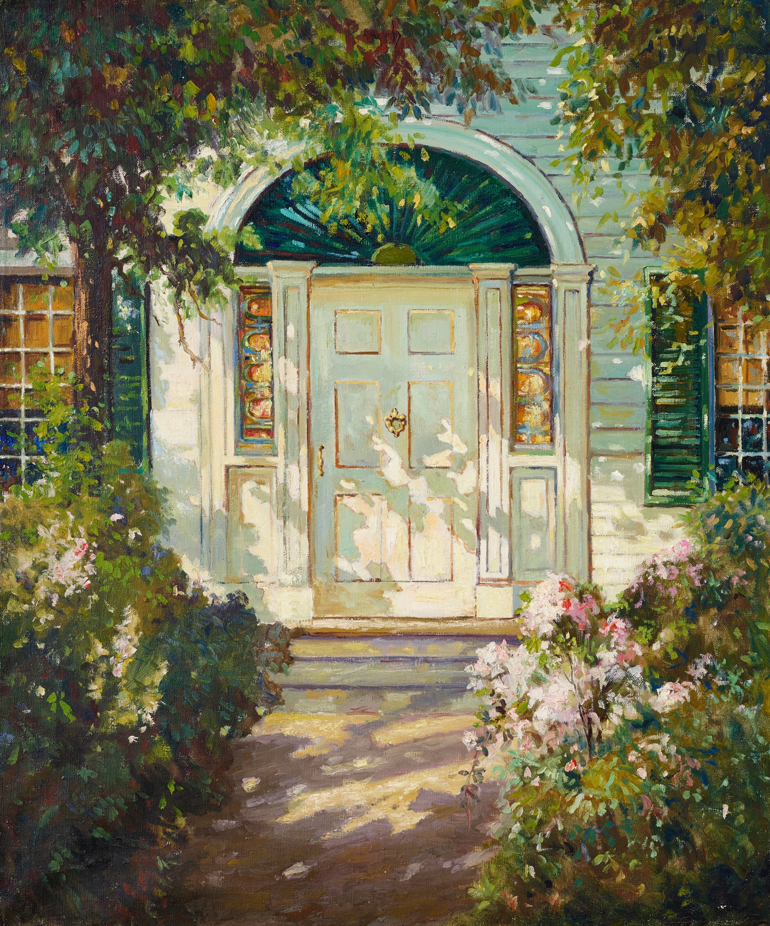 Interior scene with a weathered door, oil on canvas by Abbott Fuller Graves