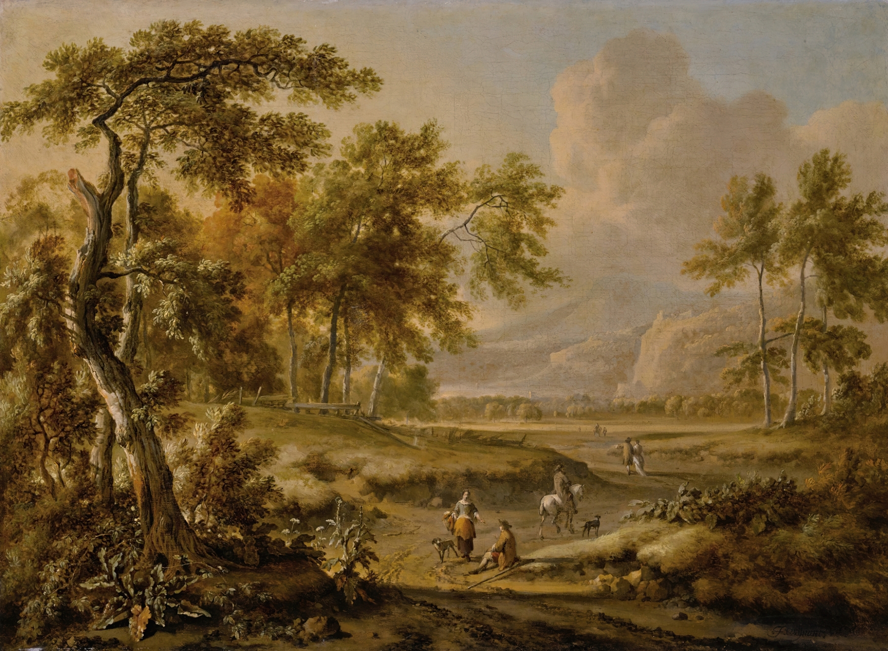 An extensive landscape with figures on a path in the foreground, by Jan Wijnants, public domain