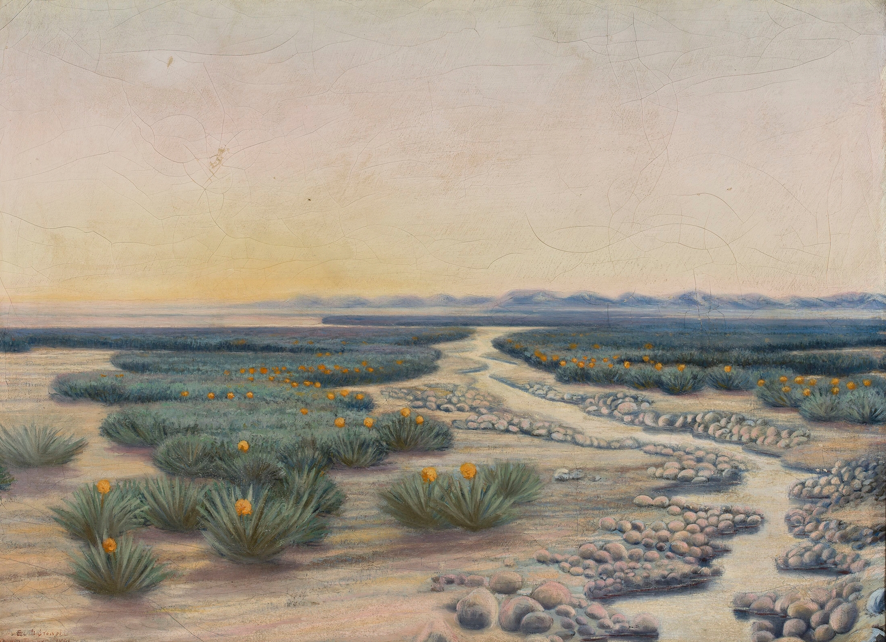 Springtime in the Sahara Desert by Eugeniusz Ludwik Dąbrowa-Dąbrowski, oil painting depicting a vibrant desert landscape.