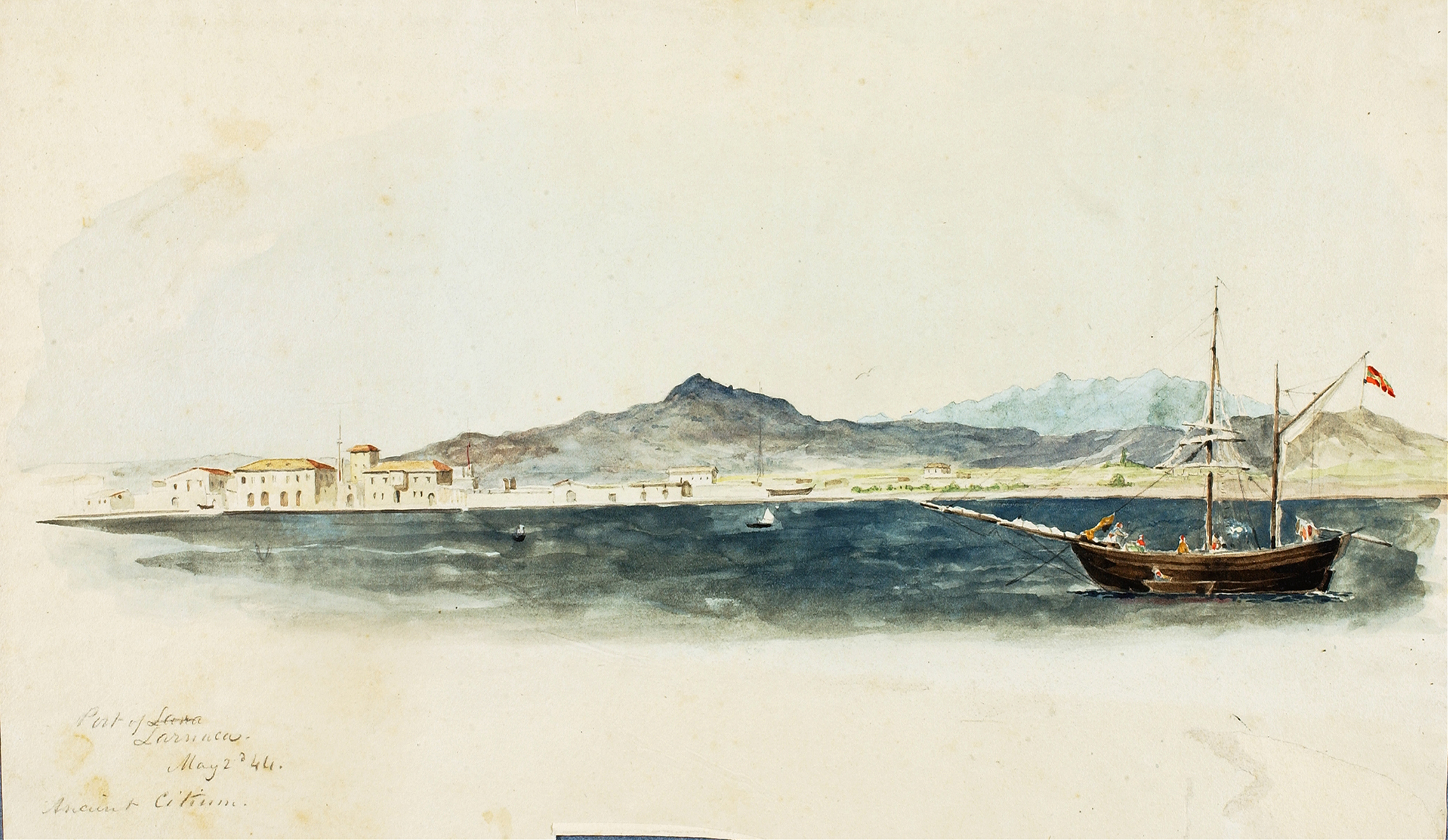 Marine scene with boats at Port of Larnaca, oil painting by Miner Kilbourne Kellogg