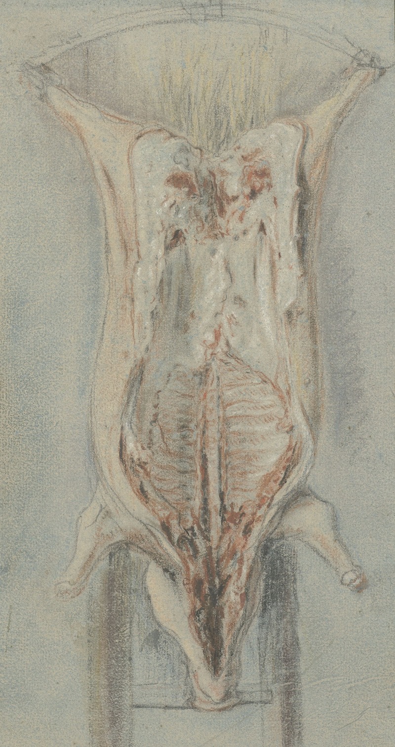 A still life painting of a pig's carcass on a hide by Jean Siméon Chardin.