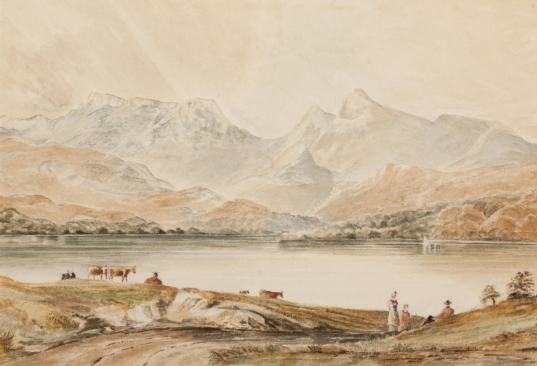 Loch Awe, Scotland by Copley Fielding, watercolor on paper depicting a serene landscape with trees and river.