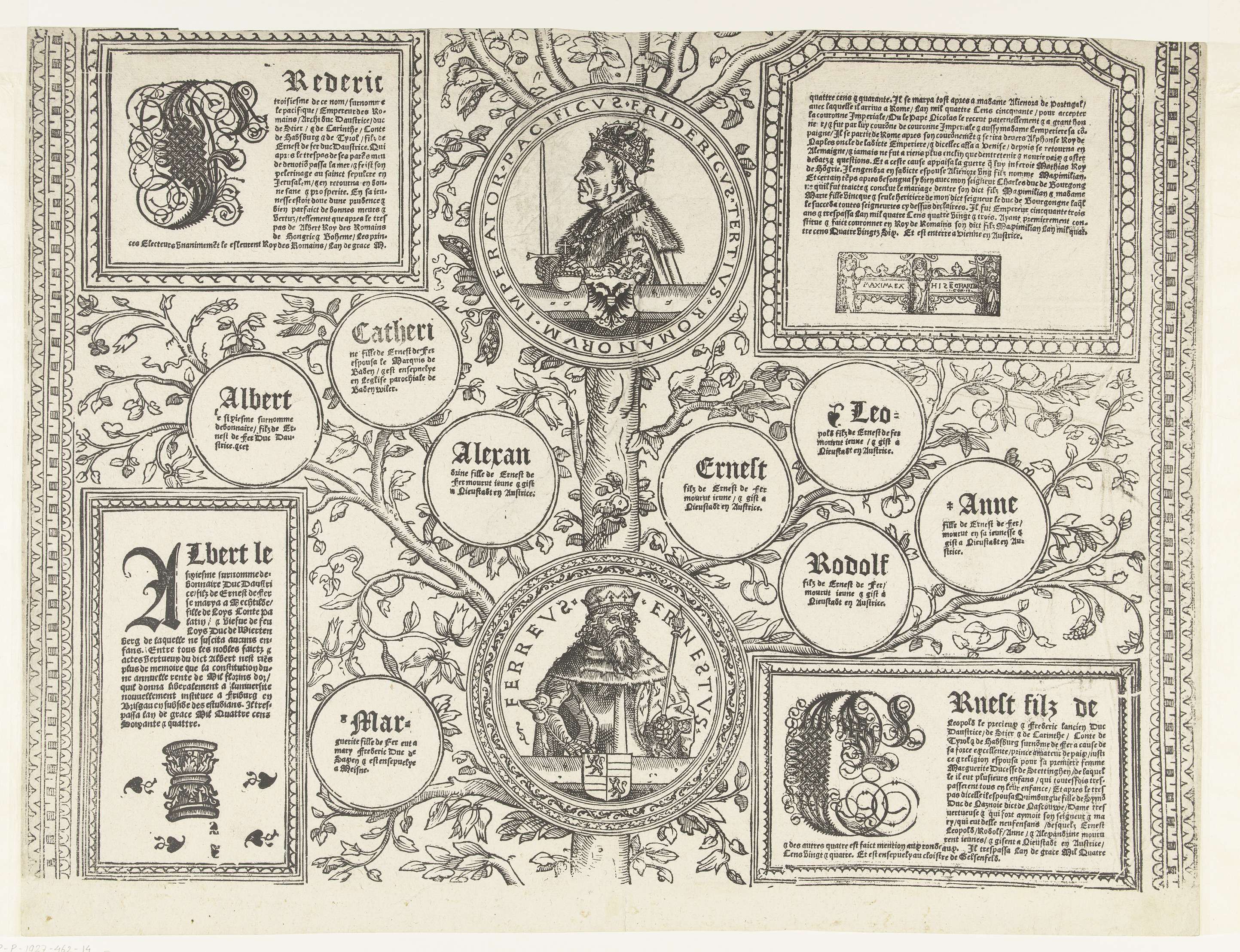 Heraldic lineage depiction on paper by Robert Péril