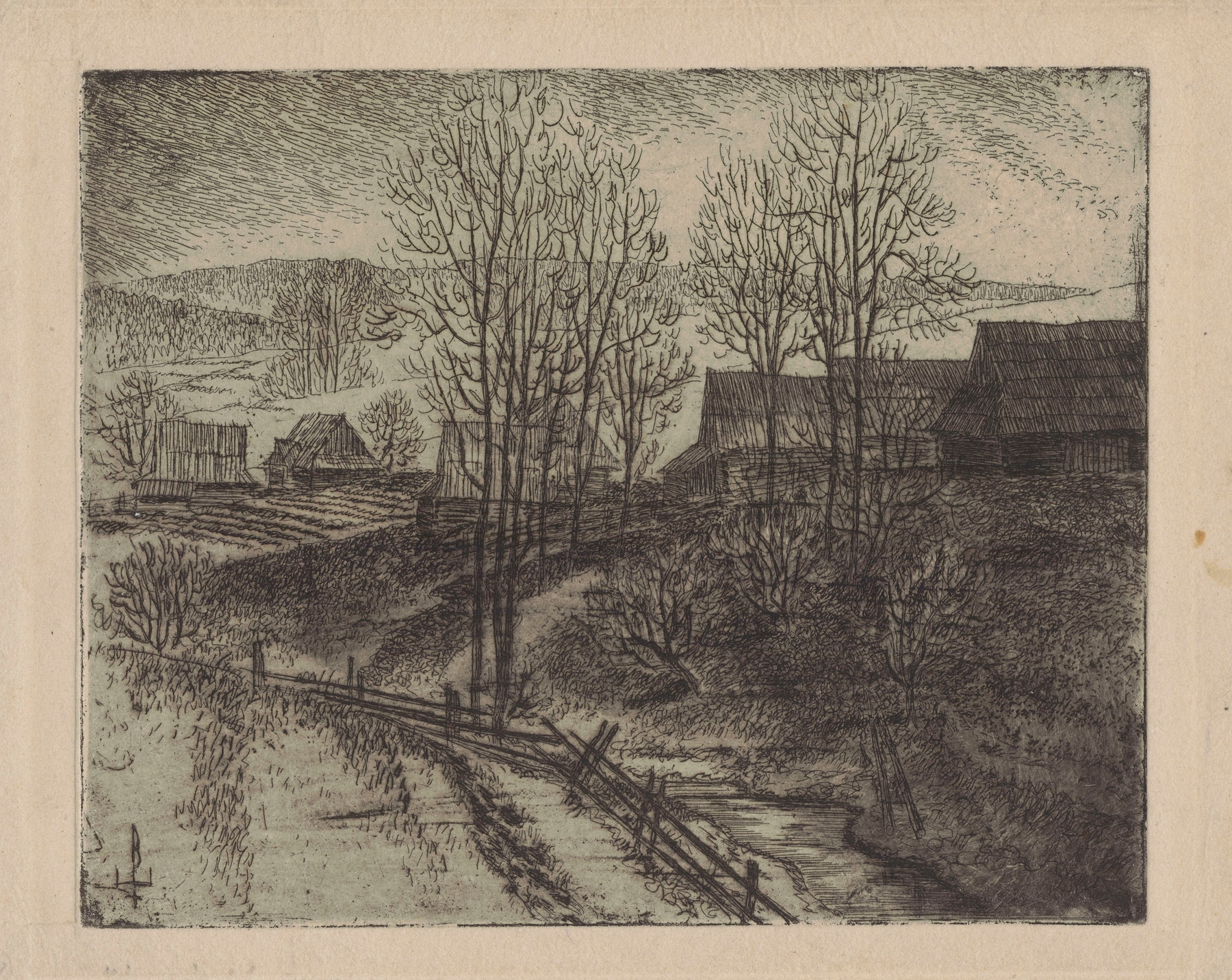 Landscape depicting a mountain village with cottages by Edmund Bartłomiejczyk