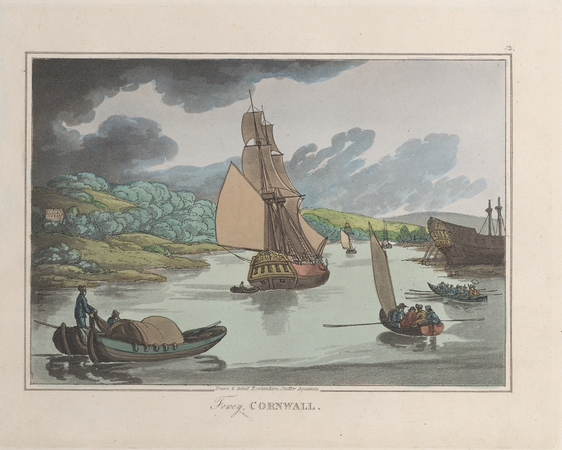 Fowey, Cornwall, by Thomas Rowlandson, public domain