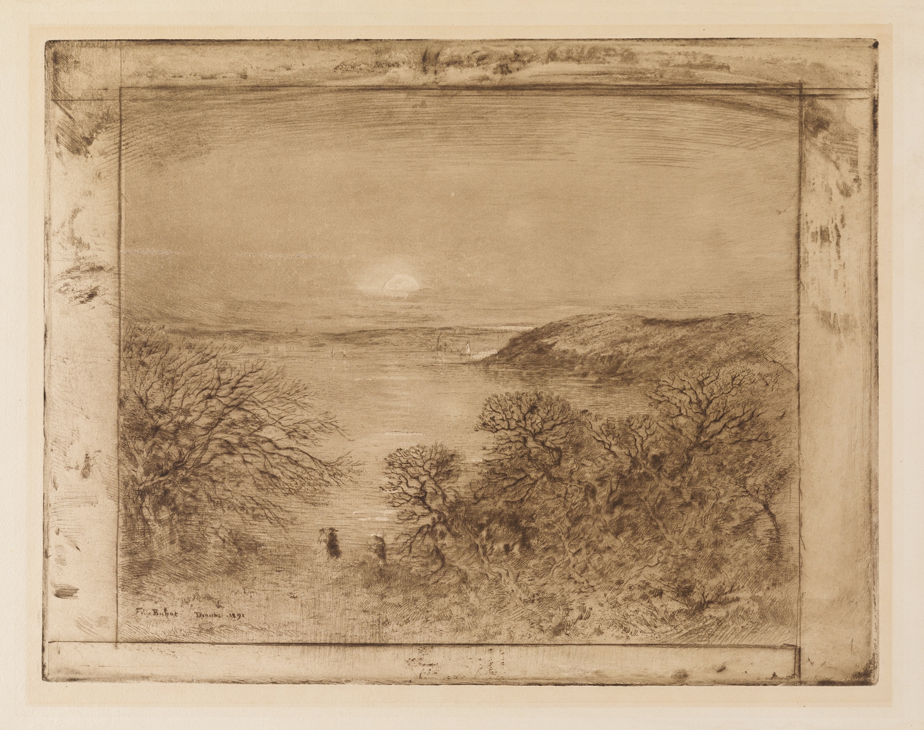 Moonrise at Dinard by Félix Hilaire Buhot, oil painting of a tranquil marine scene.