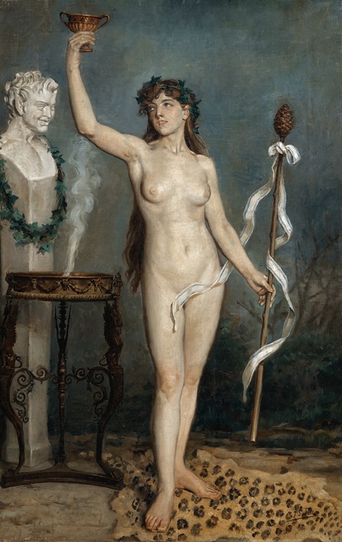 A vibrant portrayal of a woman embodying the spirit of Bacchus.