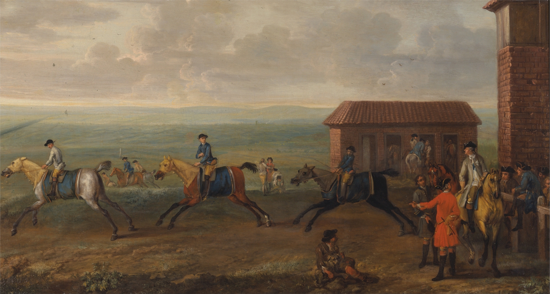Rococo genre scene of racehorses and spectators by John Wootton