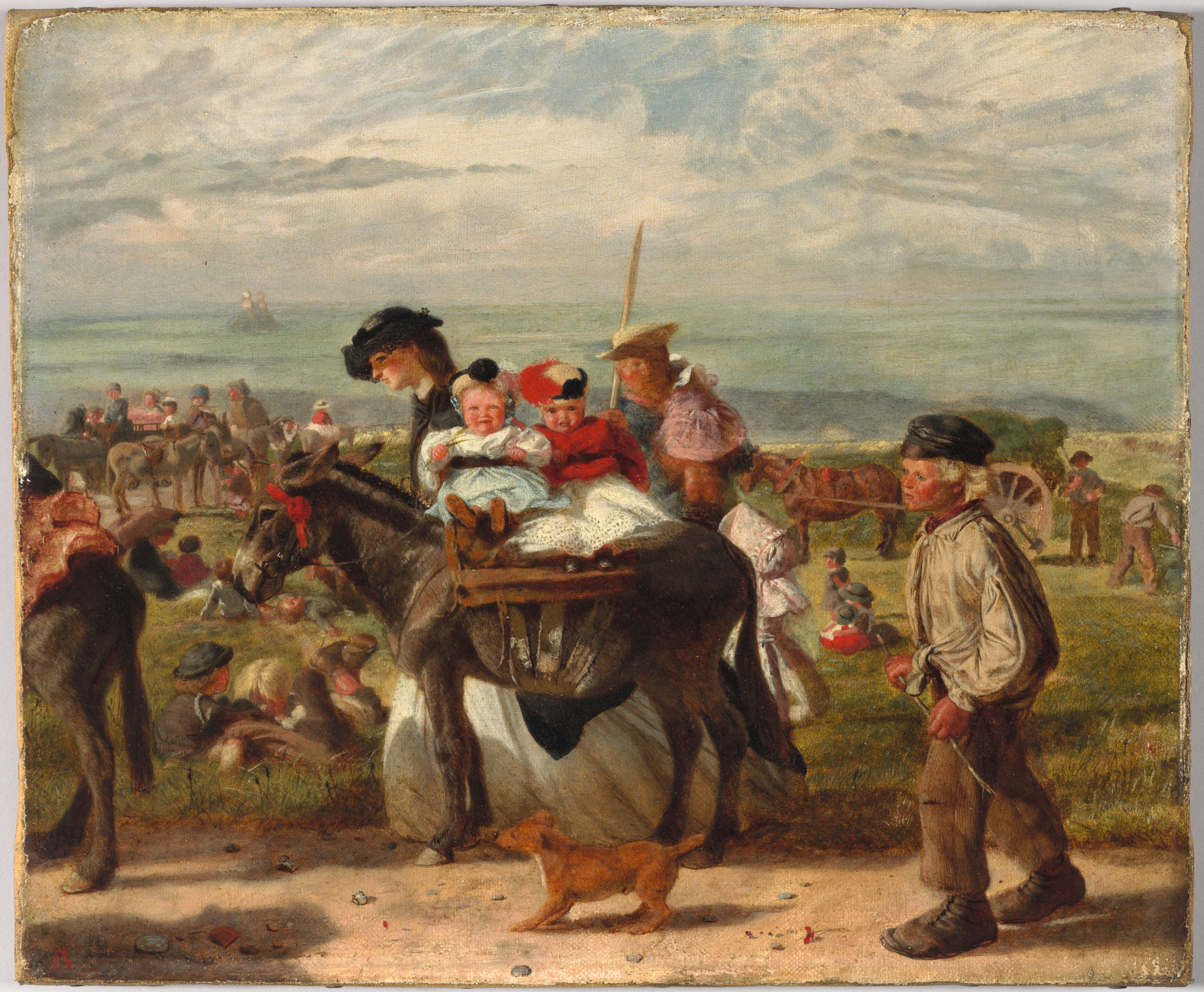 Genre scene with children on a donkey, oil painting by Arthur Boyd Houghton