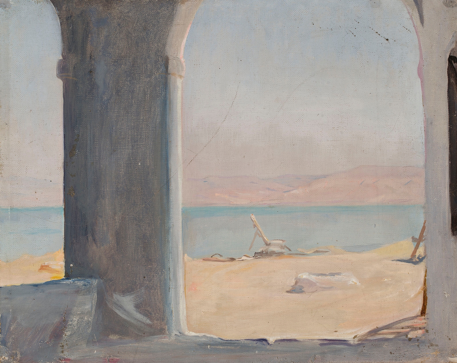 The Dead Sea oil painting by Jan Ciągliński, featuring tranquil waters and soft colors.