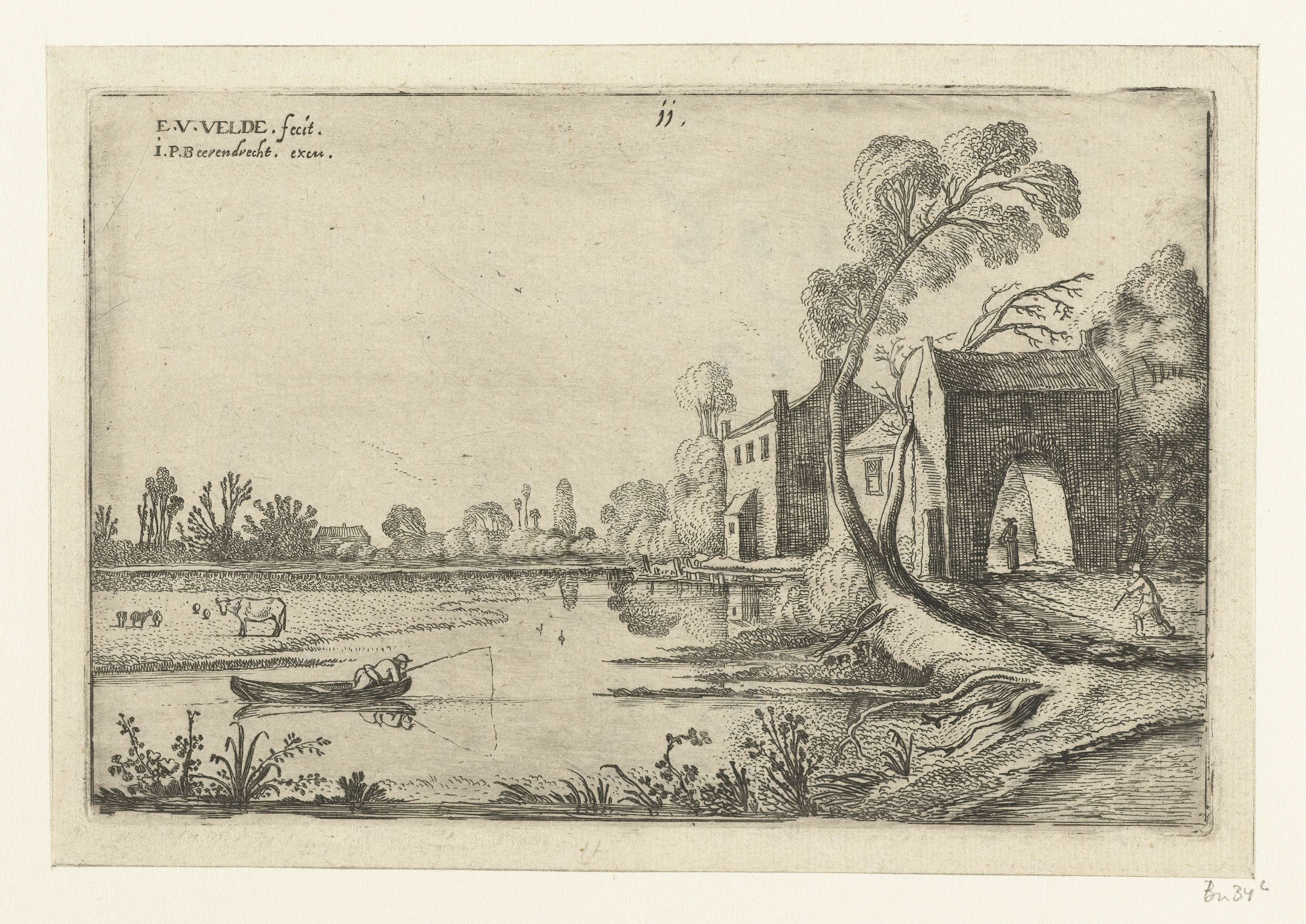 Landschap met een rivier en poortgebouw, by Esaias van de Velde, public domain