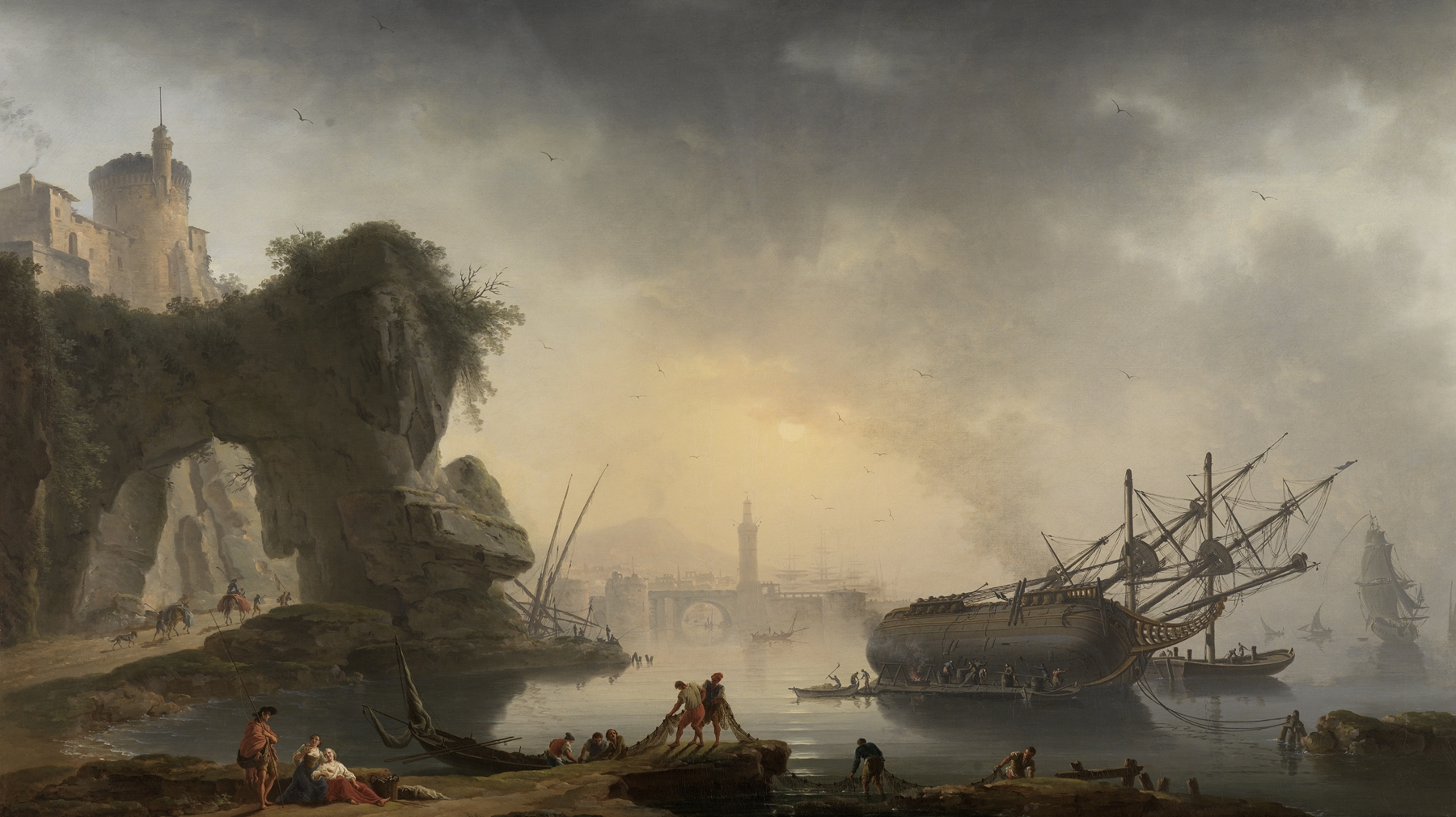 Südliche Küstenlandschaft am Morgen, by Charles-François Grenier De Lacroix, public domain