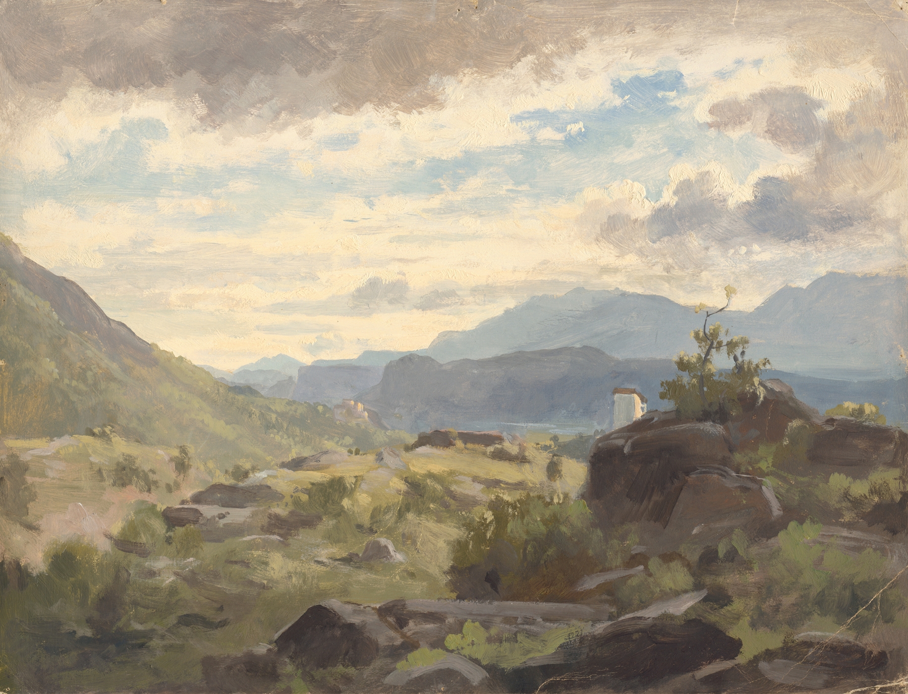 Landscape Study by Jan Nowopacký, oil painting depicting rolling hills and greenery
