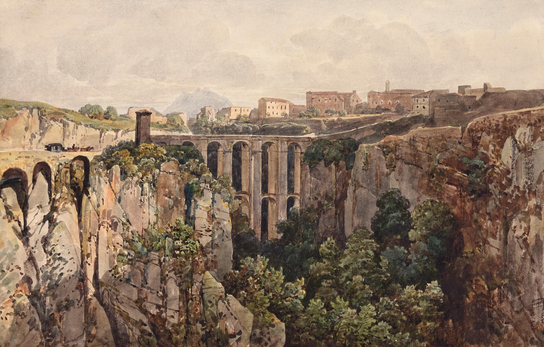 Ponte Clementino in Civita Castellana, oil on canvas by Thomas Ender