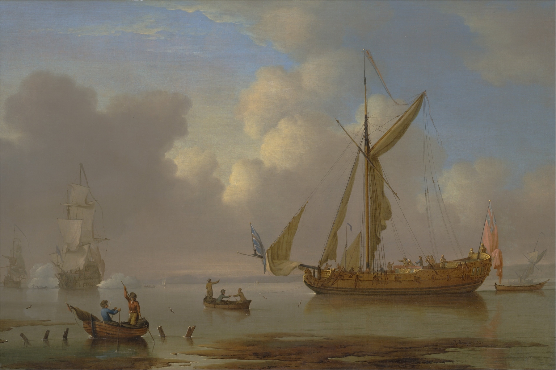 Royal Yacht Becalmed at Anchor, by Peter Monamy, public domain