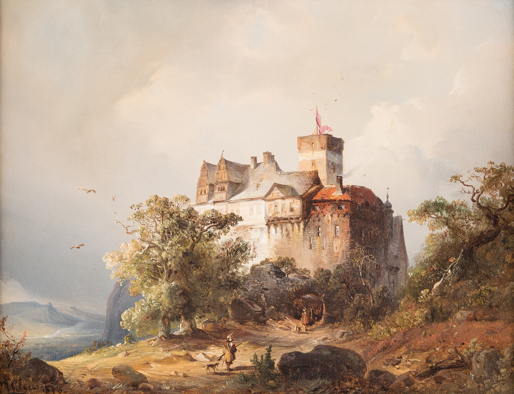 Castle in stormy landscape, oil painting by Carl Hilgers