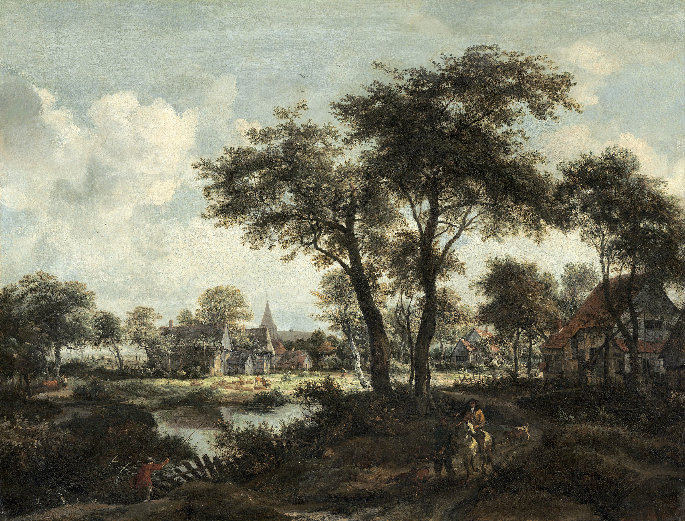 Village near a Pool, by Meindert Hobbema, public domain