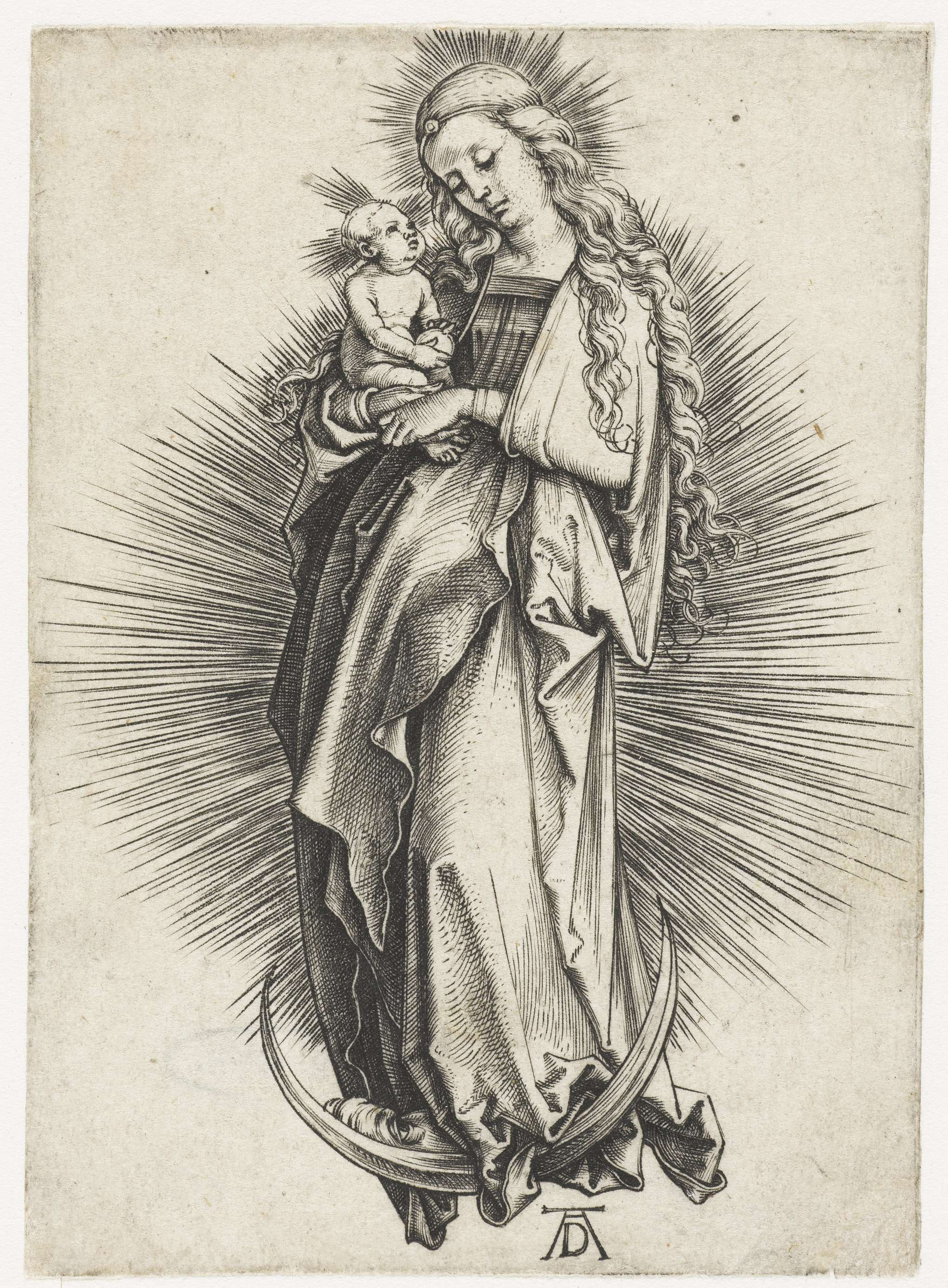 Maria met kind op de maansikkel, by Albrecht Dürer, public domain