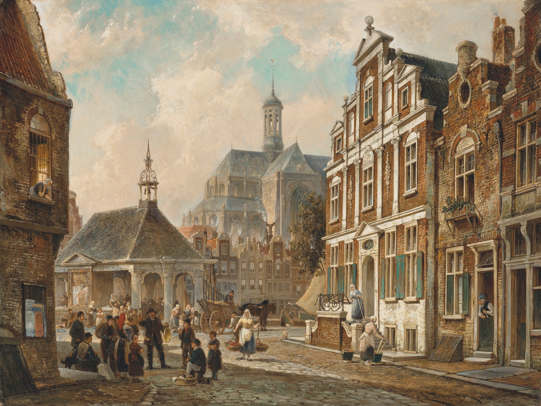 The Fish Market in Groningen, oil on canvas by Cornelis Christiaan Dommelshuizen