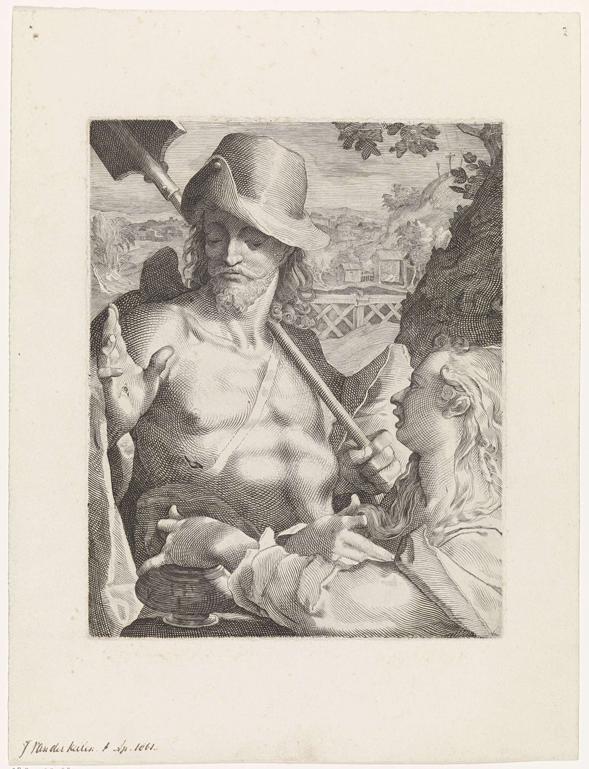 Engraving by Johannes van der Kellen depicting Christ appearing to Mary Magdalene